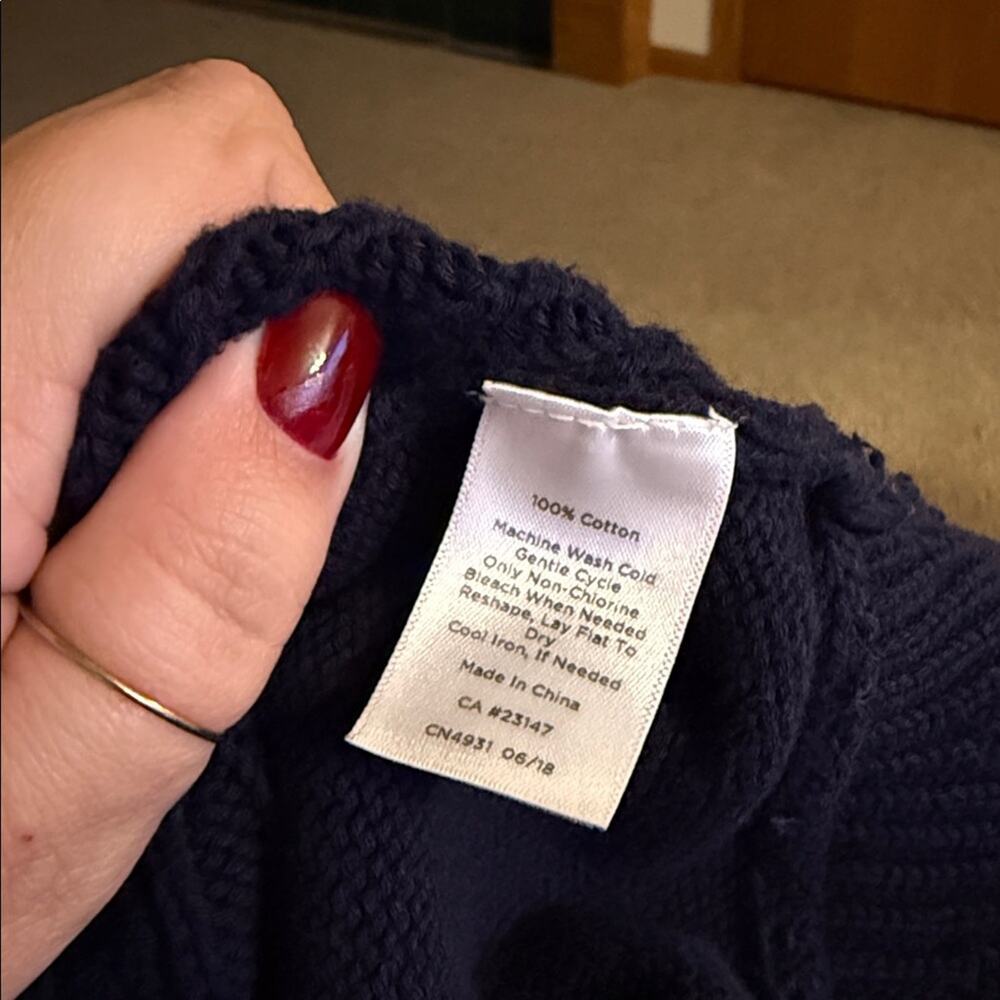 TALBOTS Cotton Cable Knit Portrait Collared preppy Sweater Navy Blue M - Picture 3 of 7
